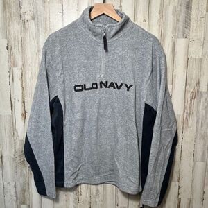 Vintage Y2K Old Navy Embroidered Fleece Quarter Zip Sweater Gray Mens‎ Medium